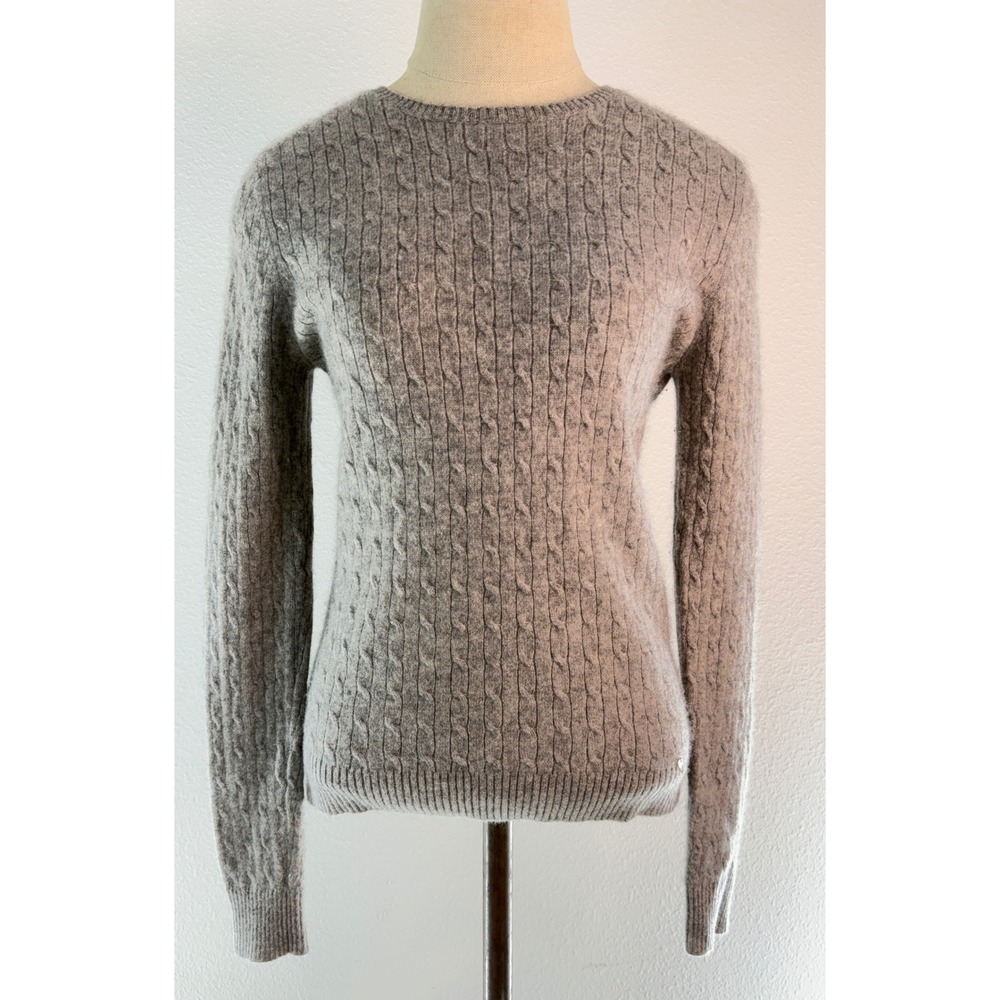Vintage 90s Y2K Tweeds Gray 100% 2-Ply Cashmere Cable Knit Sweater Medium Preppy